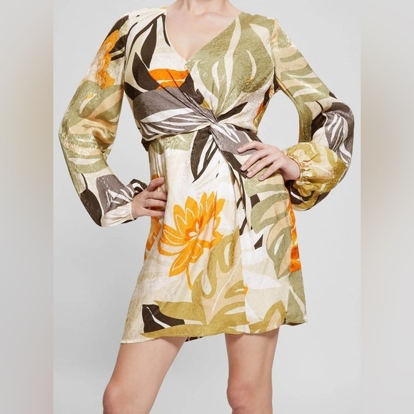 Guess Palm Print Cassia Mini Dress Large - Picture 1 of 15